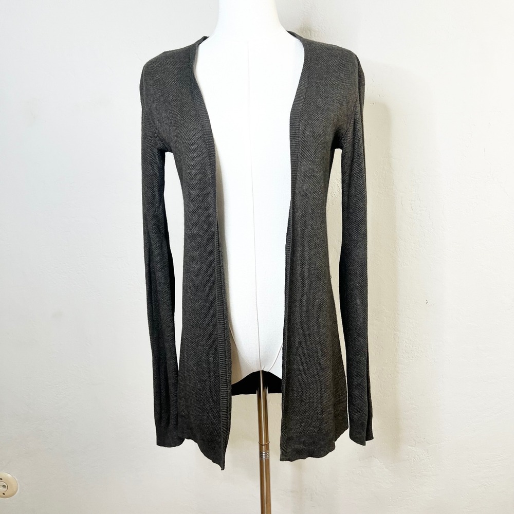 Marie Sixtine Cardigan Wool Blend Brown Metallic Open Front Elbow‎ Patch Size XS